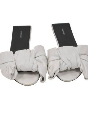 Balenciaga White Bow Nappa Leather Slide Mules 38.5